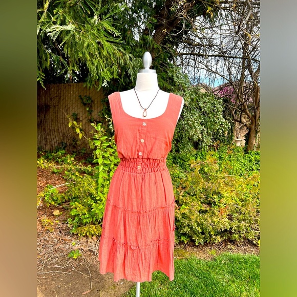 Burnt orange Sleeveless Button-Front Dress - Picture 1 of 7